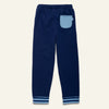 Close-up of the Mon Coeur Navy Jogger showing sporty striped cuffs and contrast back pocket detail