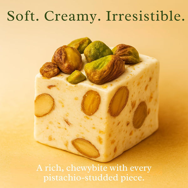 Roasted Pistachios Nougat Brittle | 7 Oz Luxuriously Creamy European Gift Box
