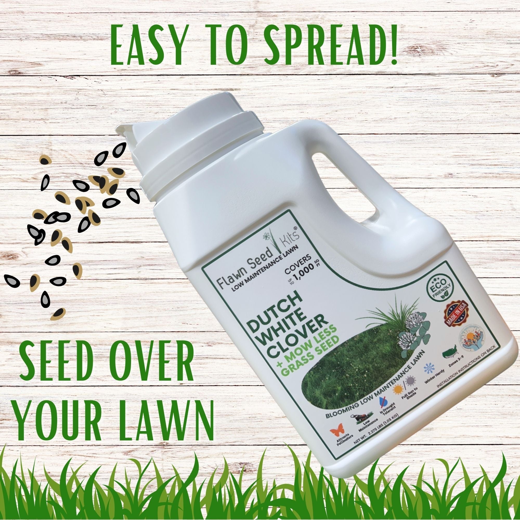 🌱 Dutch White Clover + Mow Less Grass Seed Blend