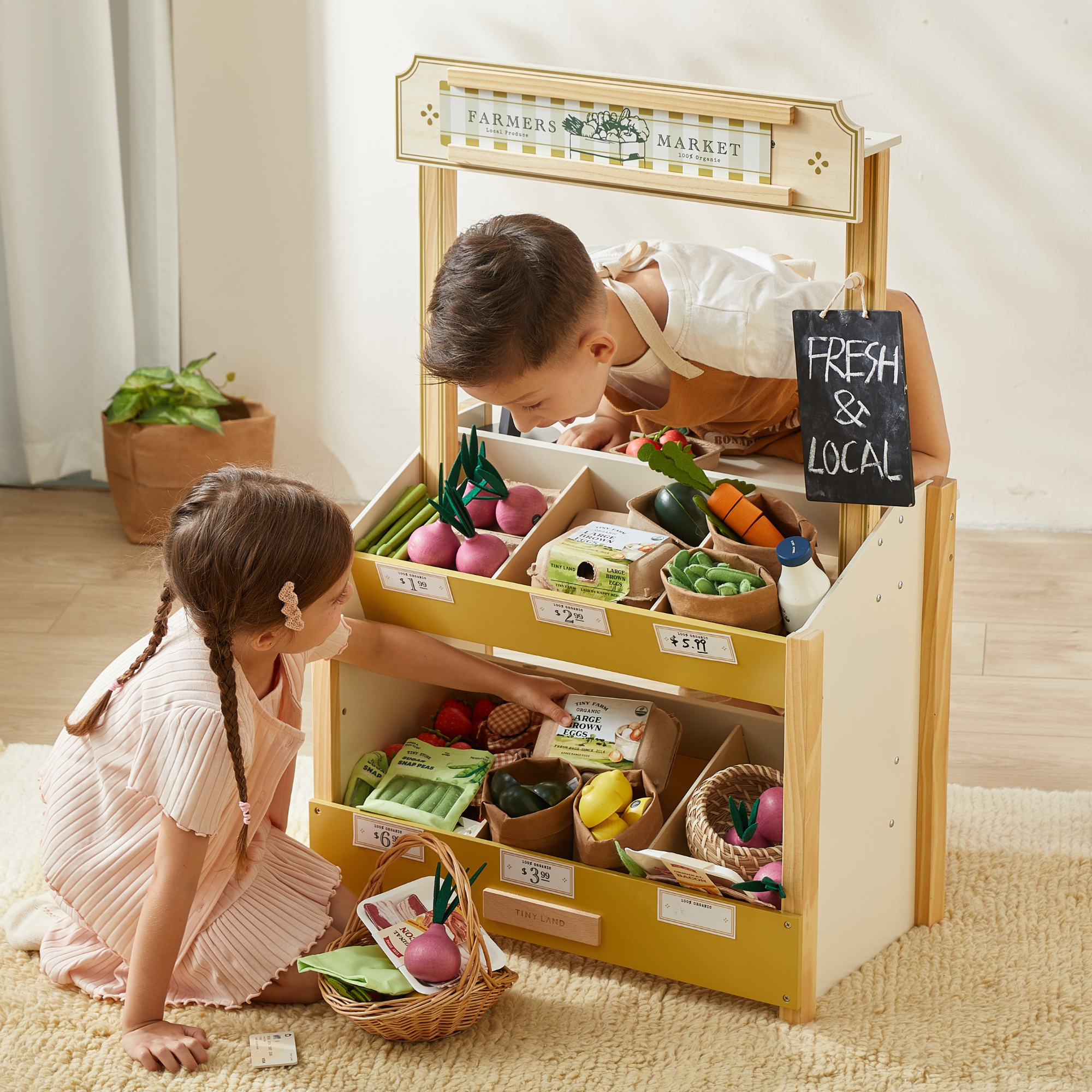 Tiny Land Organic Play Food Collection displayed as a gift set for kids and toddlers