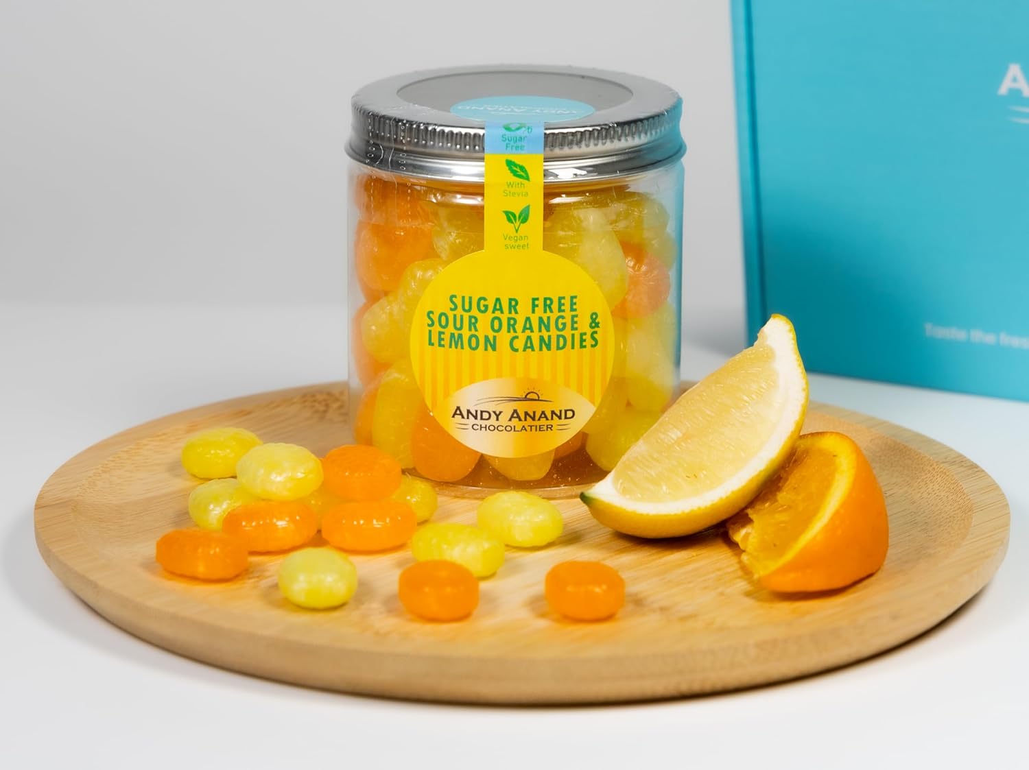 Andy Anand Sour Orange Hard Candy presented as a gift — sugar-free and keto-friendly treat