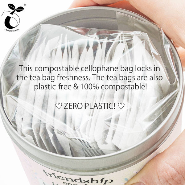 Organic blueberry decaf tea sachets made from natural abacá fibre, plastic-free