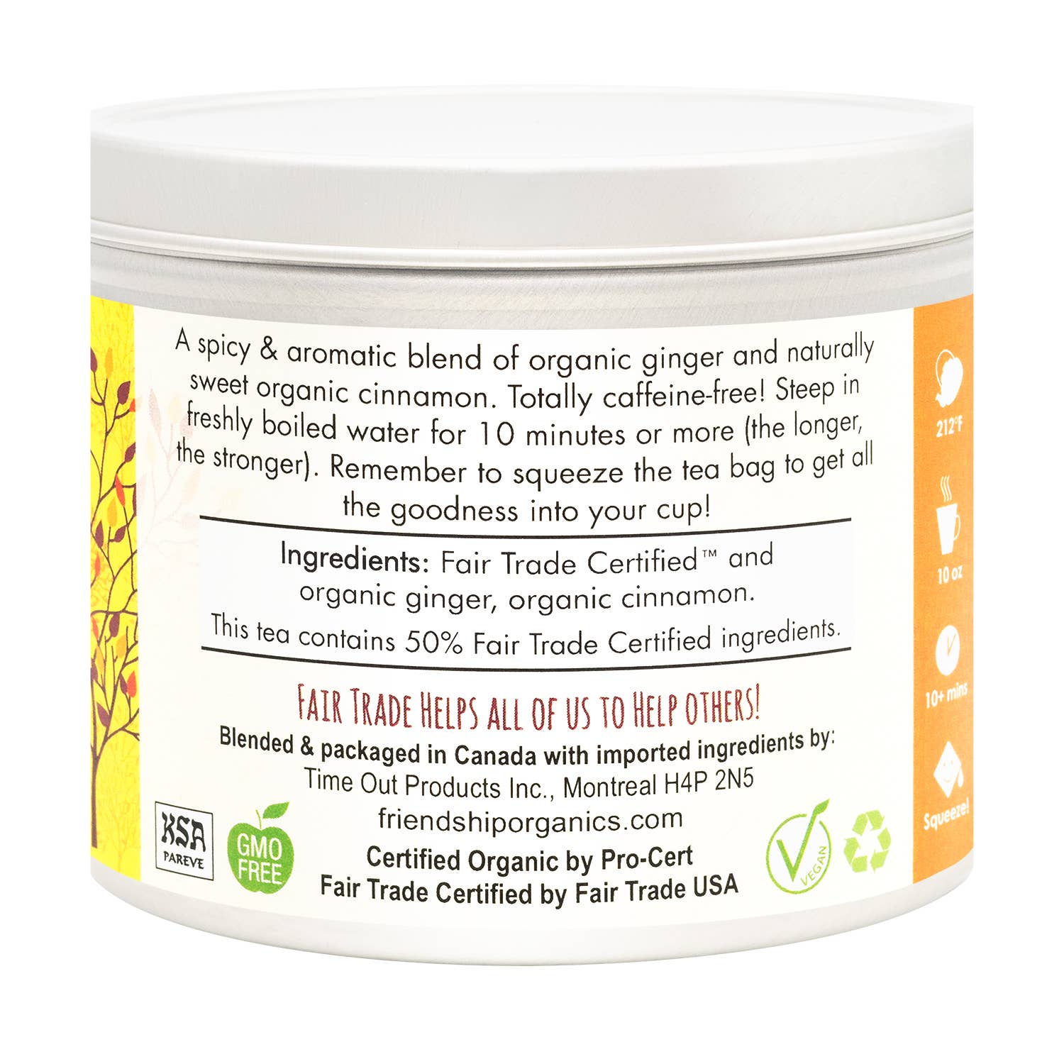 Ginger cinnamon herbal tea tin styled as an eco-friendly gift for tea lovers