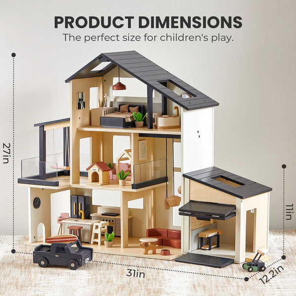 Tiny Land Wooden Dollhouse & Garage Set, Sweetwood Edge