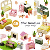 Collection of miniature furniture pieces with '49 pcs' and 'Chic Furniture' text on a white background.