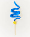 Blue ribbon with a yellow star on a white background
