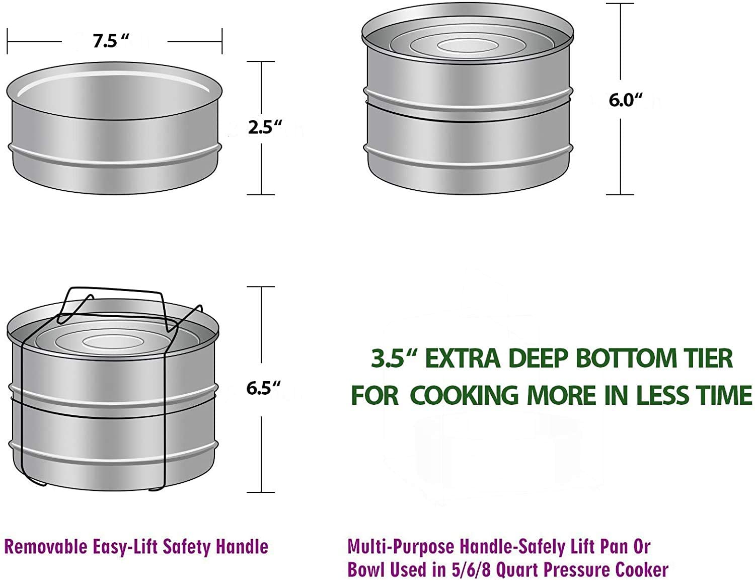 Food-grade 304 stainless steel insert pans compatible with Instant Pot 3 Qt and 5 Qt models