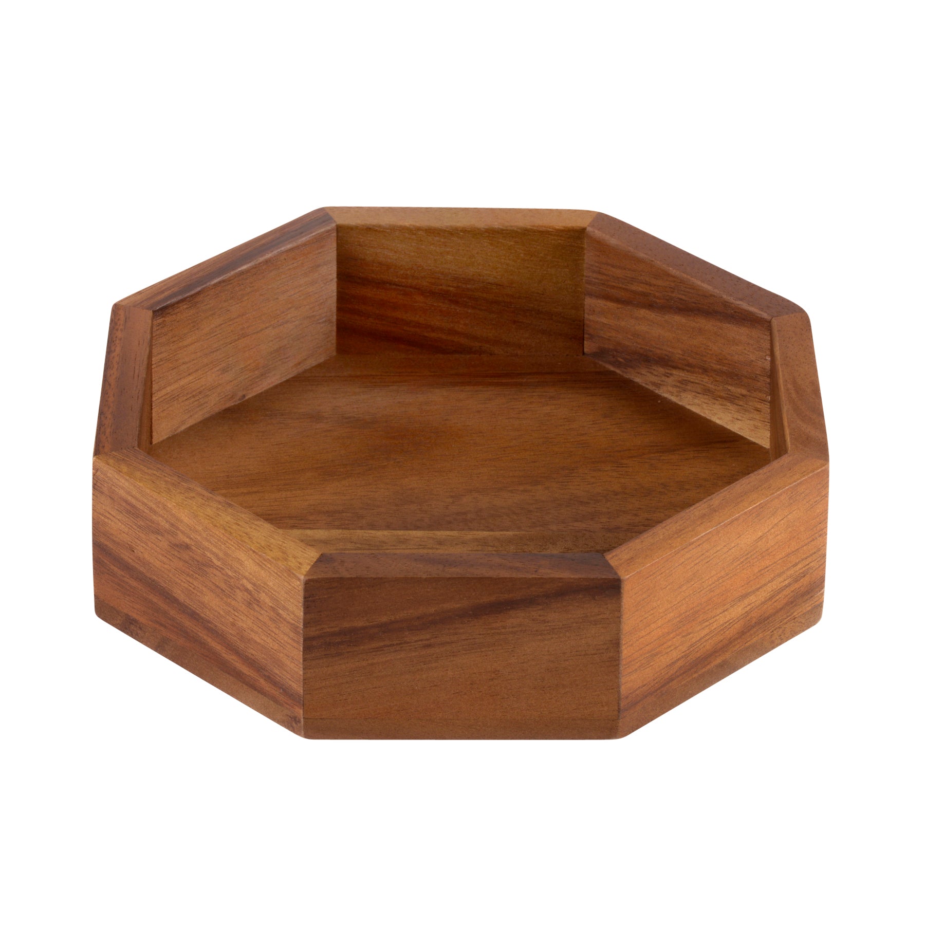 Wooden octagonal tray on a white background