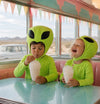 Cosmic Green Alien Costume with cotton pajama base and shiny boot covers