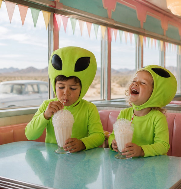 Cosmic Green Alien Costume with cotton pajama base and shiny boot covers
