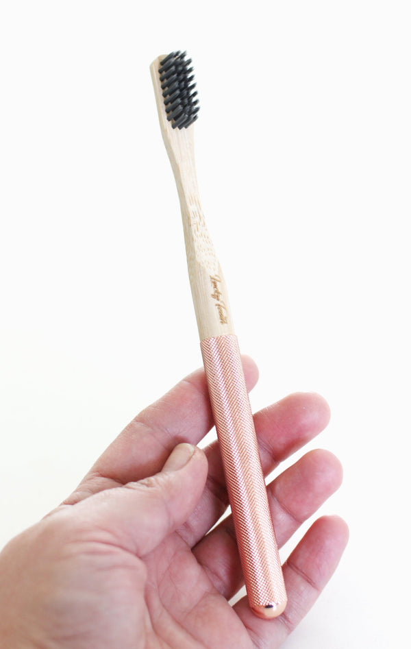 Replaceable Bamboo Toothbrush Copper Handle - Soft Charcoal Bristles