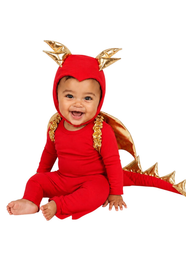 Baby Red Dragon Costume - Cotton Pajama Set with Golden Wings