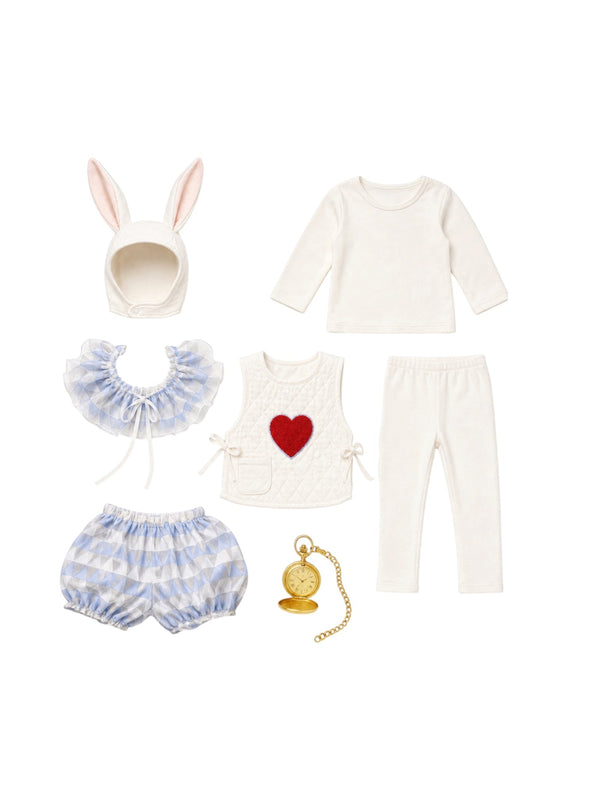 White Rabbit costume with deadstock organza ruffle collar and matching bloomers