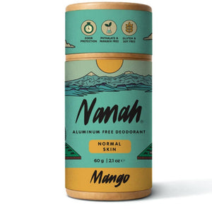 NANAH Natural Mango solid deodorant stick in green and yellow packaging on a white background — aluminum-free, plastic-free, 60g