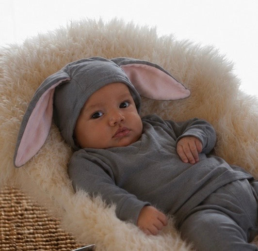 Baby Grey Bunny Halloween Costume cotton pajama top and bottom