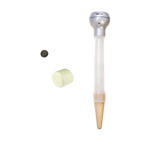 White electronic device with a beige tip on a white background