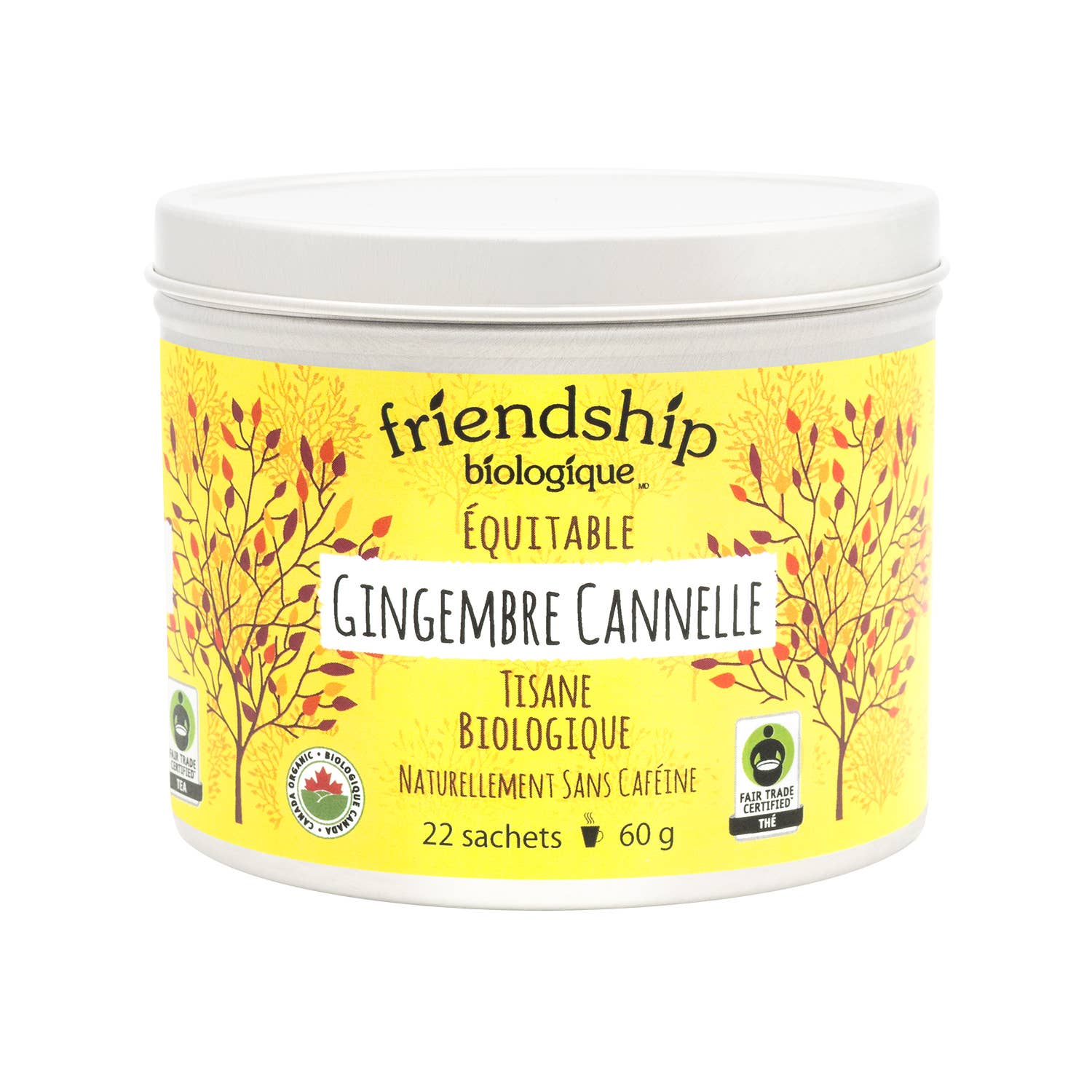 Tin of Friendship Biologique Gingembre Cannelle on a white background