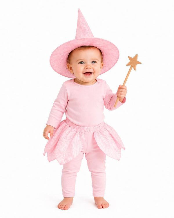 Matching witch hat from the Baby Pink Witch Halloween Costume made from deadstock fabric