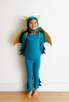 Jade Blue and Gold Dragon Costume Pajamas for Baby & Kids