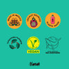 Collection of eco-friendly and ethical branding icons on a teal background with 'Nanah' brand name.
