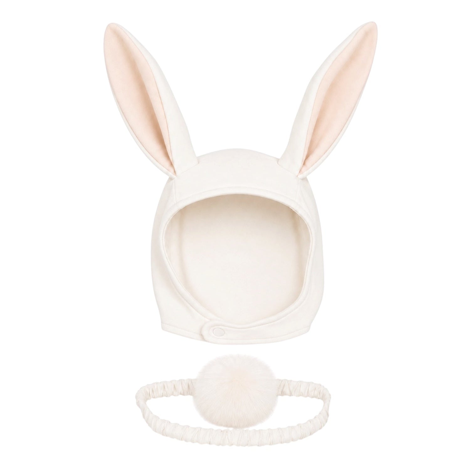 White Bunny Bonnet and Bunny Tail Set with lop ears, a cotton bunny costume by Band of the Wild