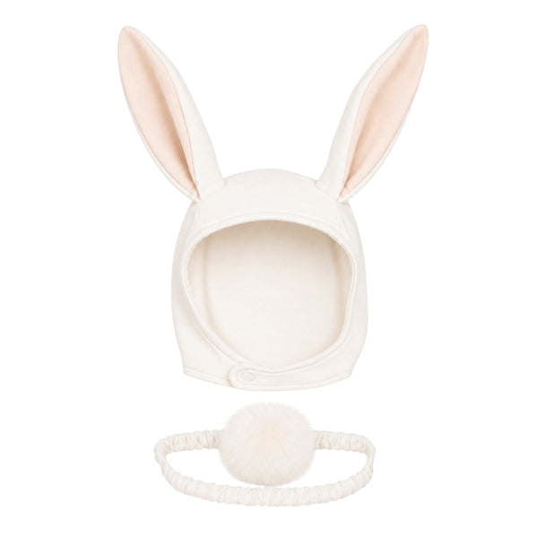 White Bunny Bonnet and Bunny Tail Set with lop ears, a cotton bunny costume by Band of the Wild