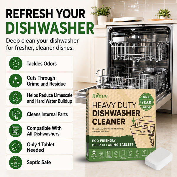 Renuv Dishwasher Cleaner & Deodorizer Tablets – 12-Pack, 1 Year Supply