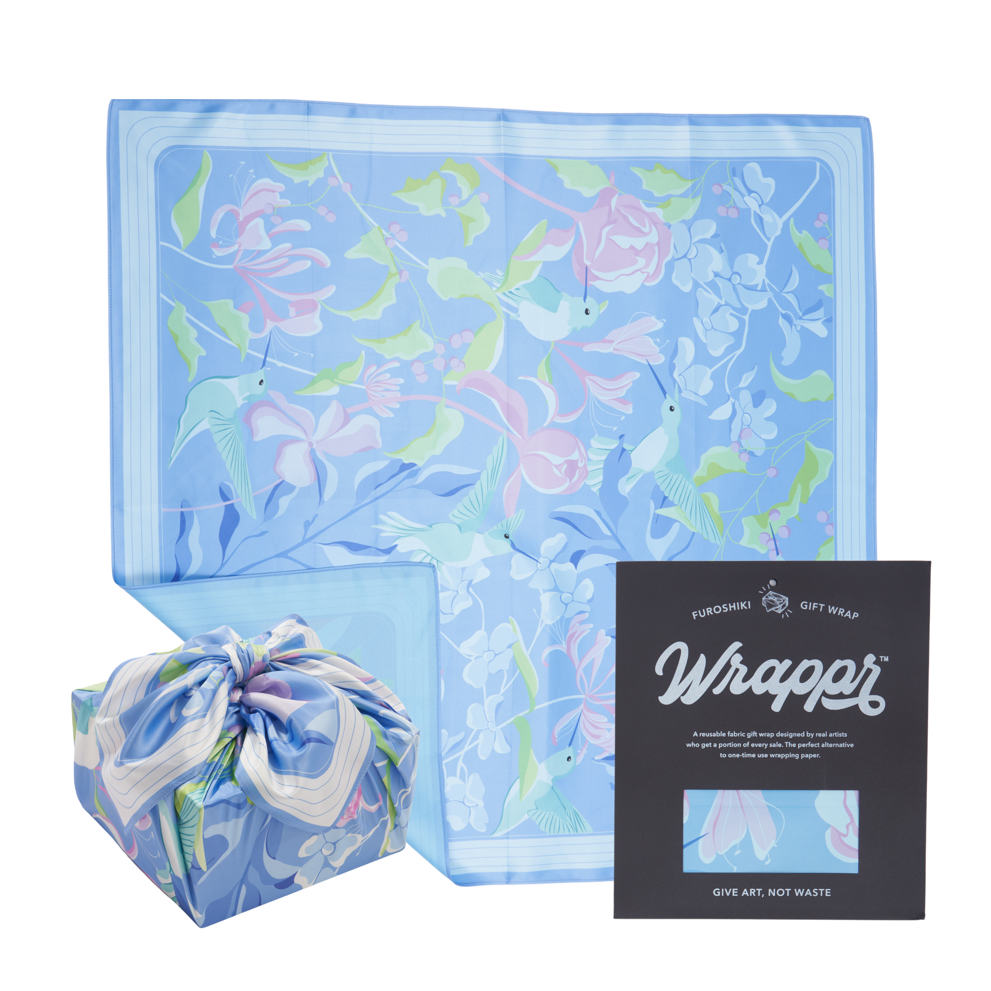 28-inch recycled polyester furoshiki gift wrap folded and styled as eco-friendly gift packaging