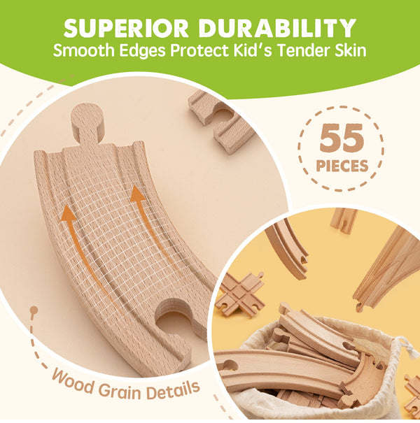 Tiny Land® Wooden Track Trains 55 Pcs