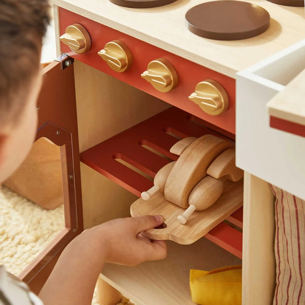 Tiny Land Honey play kitchen set with play food and storage box