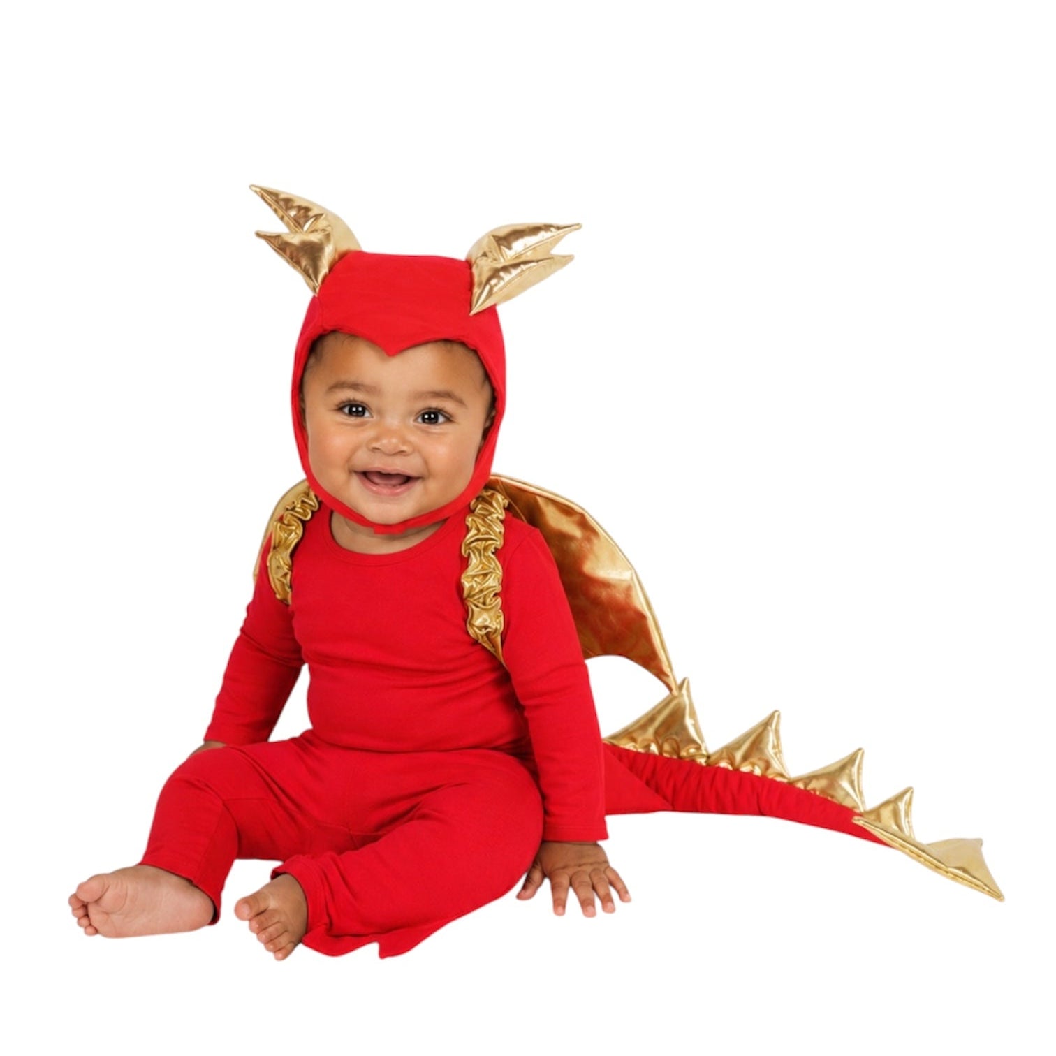 Baby Red Dragon Costume with padded golden dragon wings and soft cotton pajama set