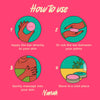 Instructions on how to use a product with illustrations and text on a pink background