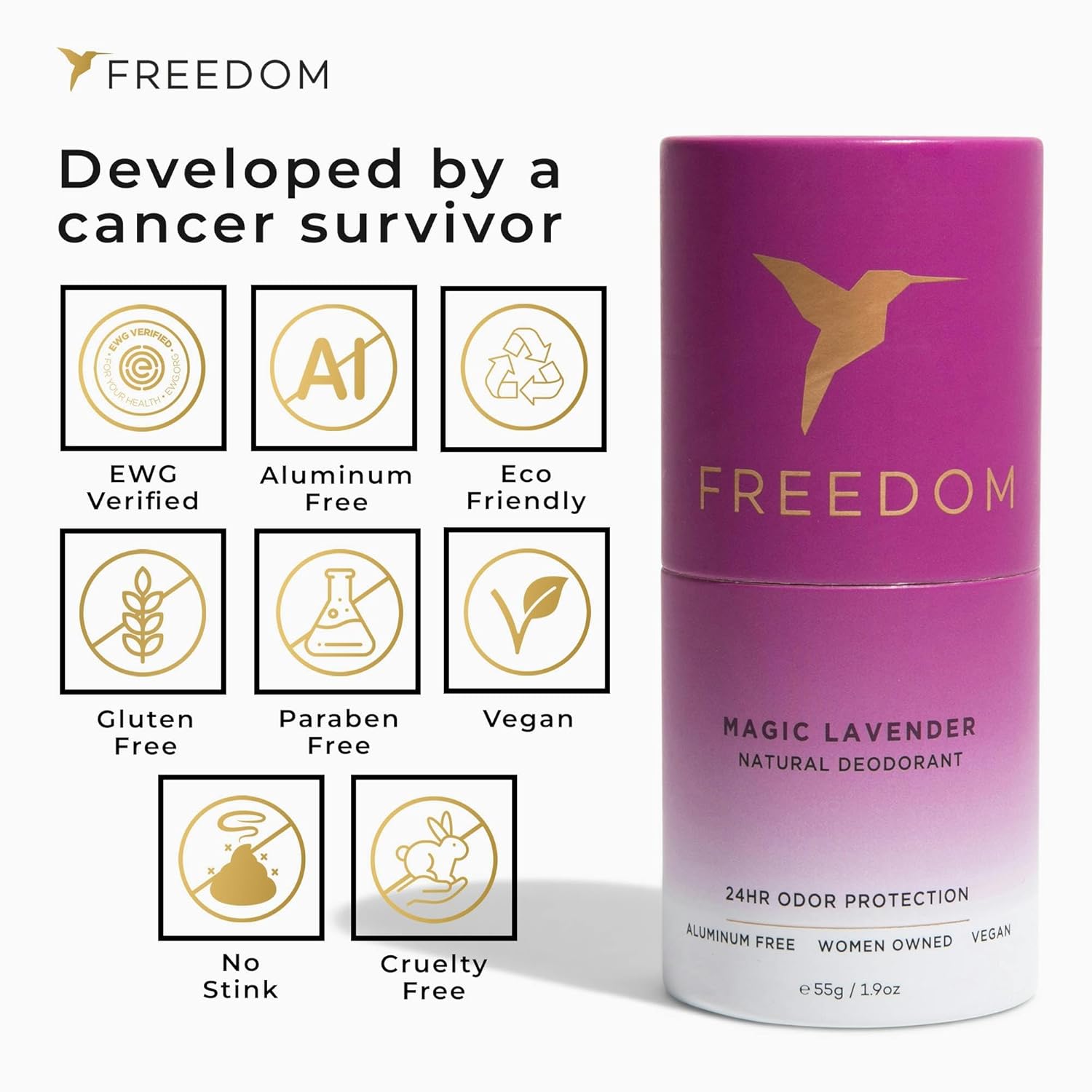 Freedom Natural Deodorant recyclable paper twist tube packaging, plastic-free and sustainable