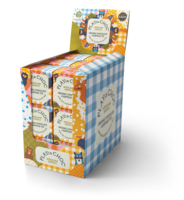 Play'n Choc chocolate packaging with colorful design on a white background