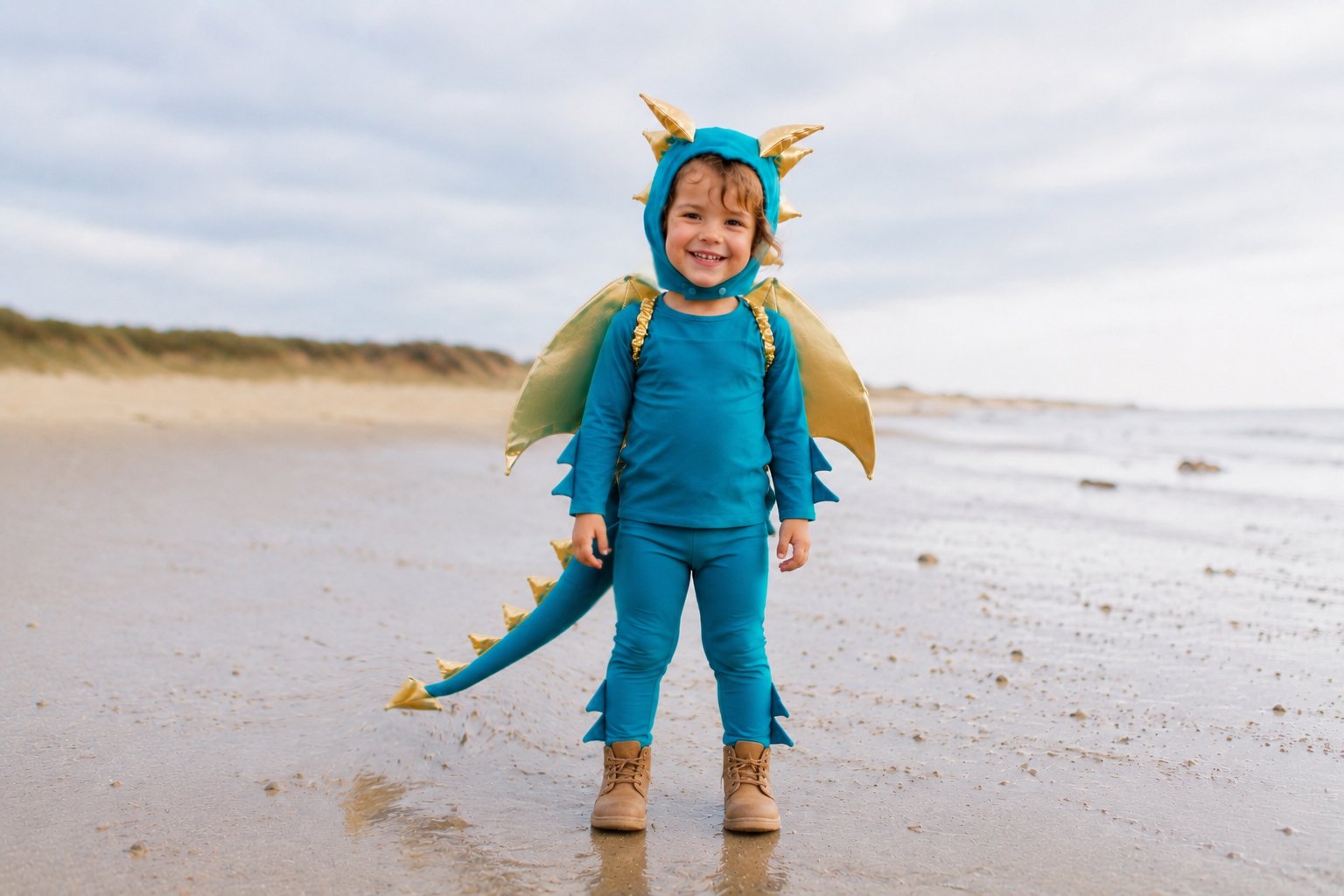 Jade Blue and Gold Dragon Costume Pajamas for Baby & Kids