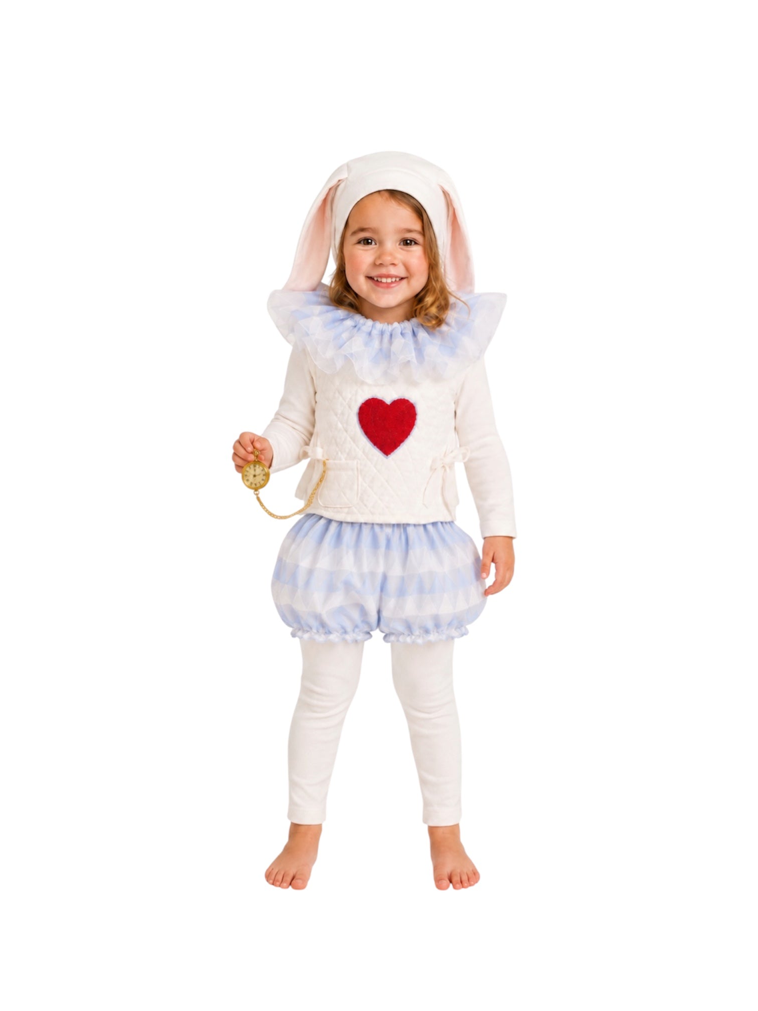 White Rabbit costume cotton bunny hat with pink-lined ears