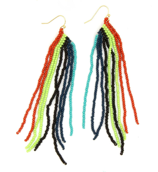 Beaded Fringe Earrings – Fair Trade Glass Bead Boho Drop Earrings