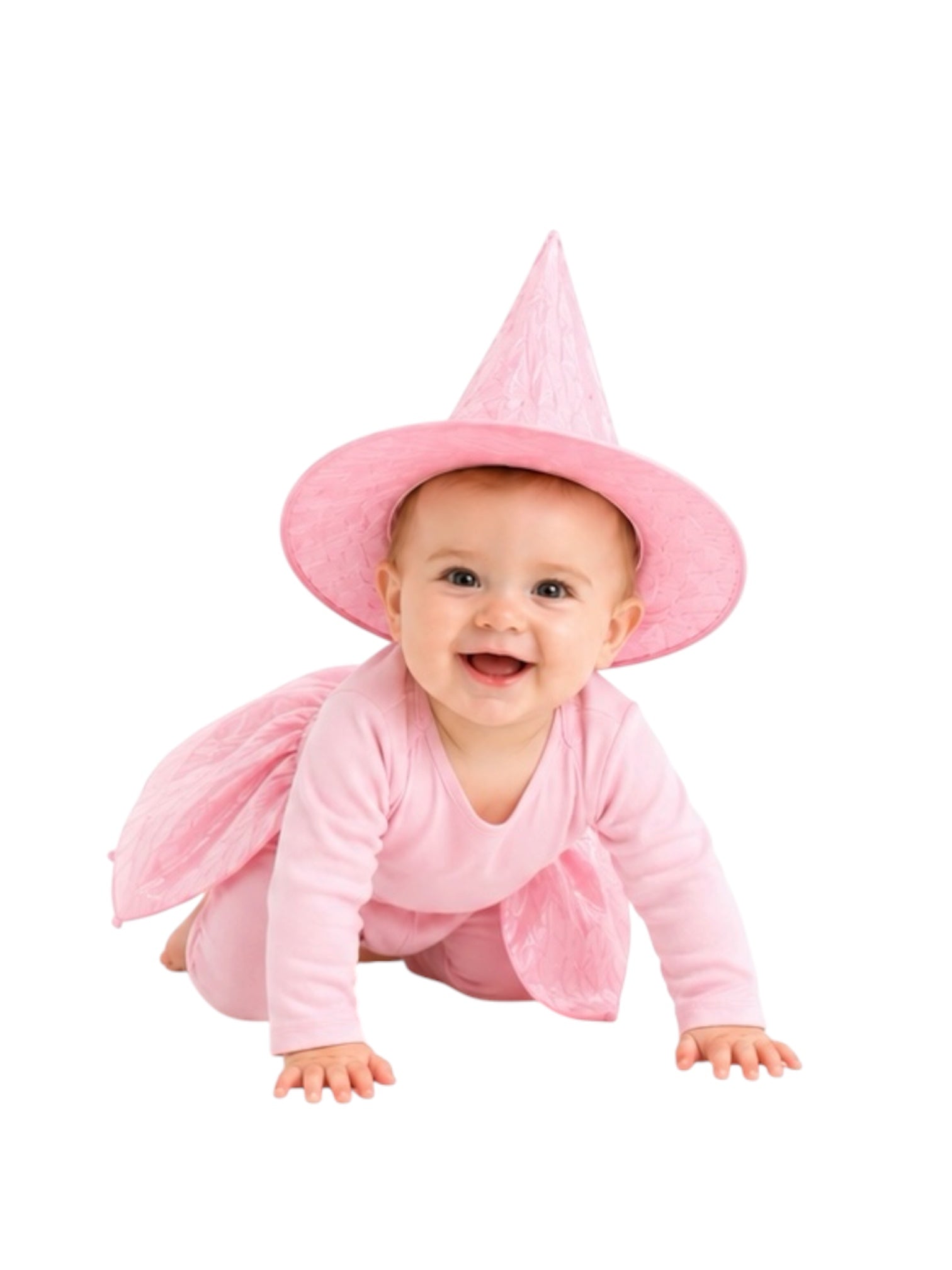 Baby Pink Witch Halloween Costume pieces including cotton top, pants, skirt, hat and wand