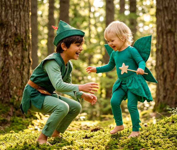 Close-up of the Tinker Bell costume's shimmering wings and handcrafted maplewood star wand