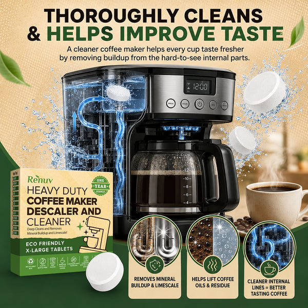 Renuv Coffee Maker Cleaner & Descaler Tablets – 12 Uses
