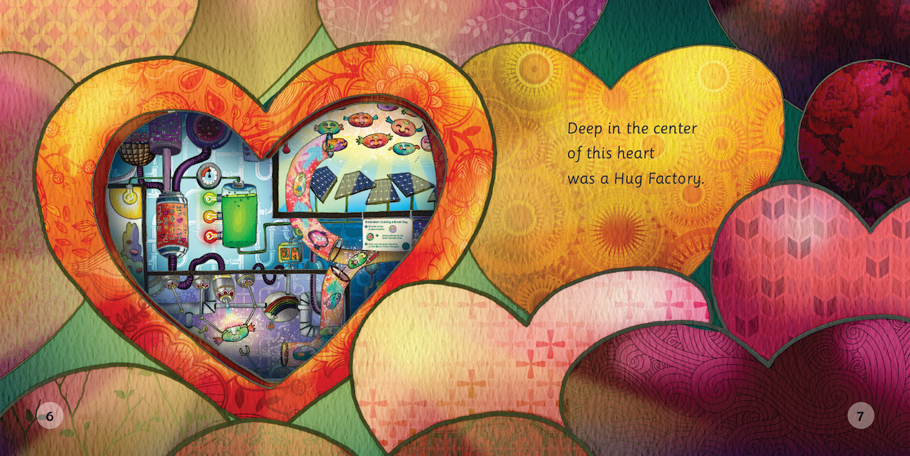 Interior page from The Hug Who Got Stuck children's mindfulness picture book by Andrew Newman