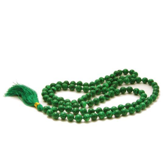 OMSutra 108-bead malachite mala prayer necklace for meditation and Lakshmi mantra practice