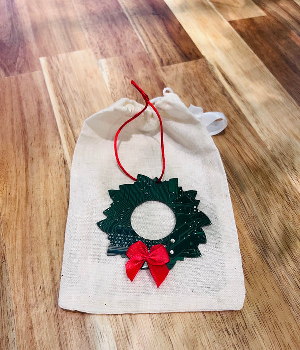 Circuit Board Ornaments - Candy Cane, Wreath, and Holly