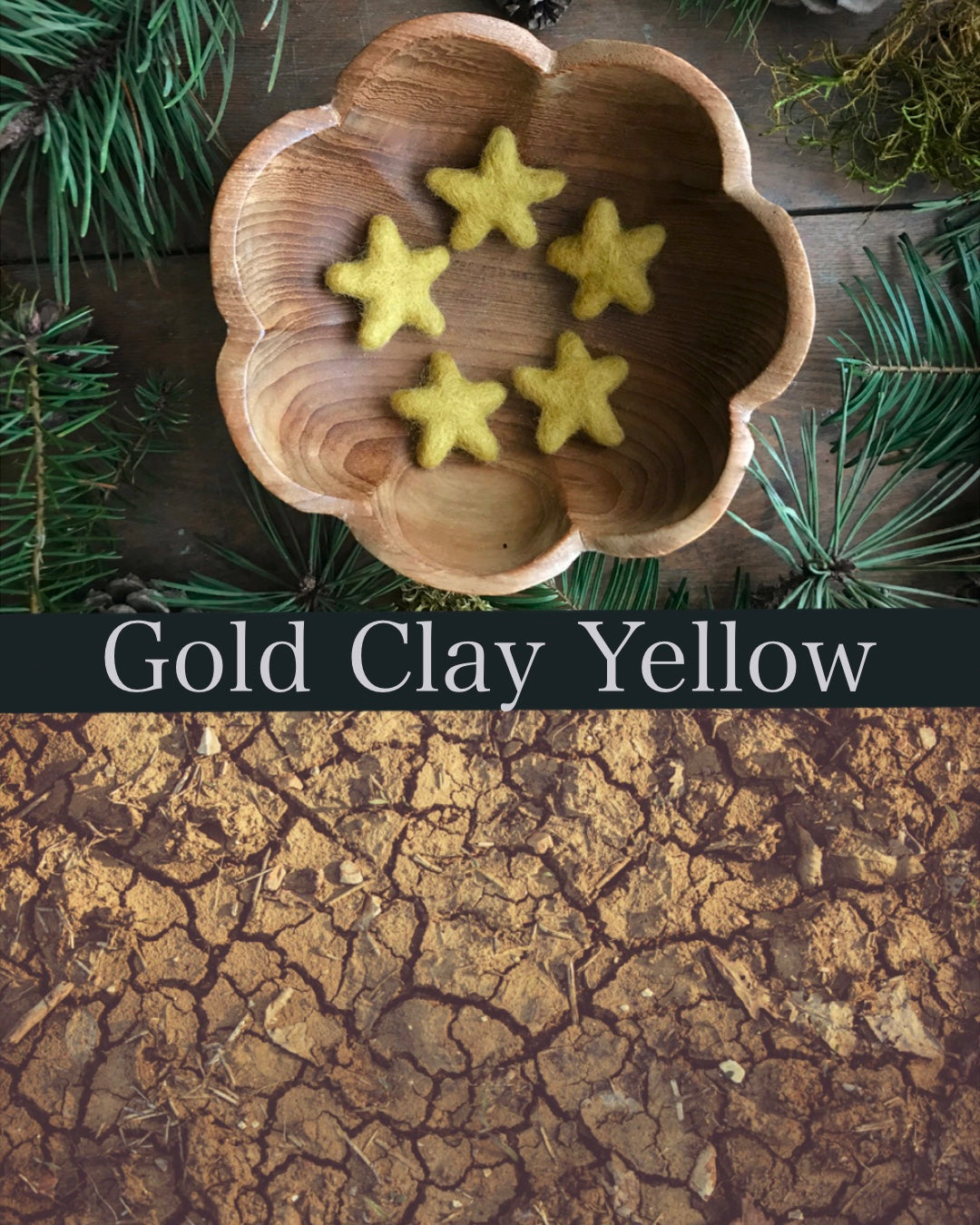 Wool Star Ornaments, Set of 5, Needle-Felted in Gold Clay Yellow