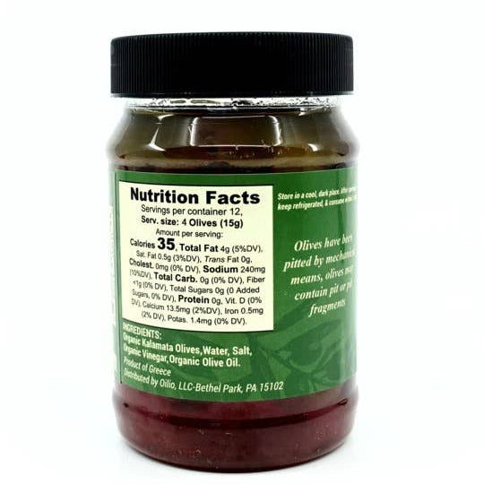 Close-up of Liokareas mixed pitted olives preserved in organic extra virgin olive oil and red wine vinegar