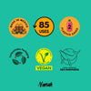 Collection of sustainability and branding icons on a teal background with 'Nanah' brand name.