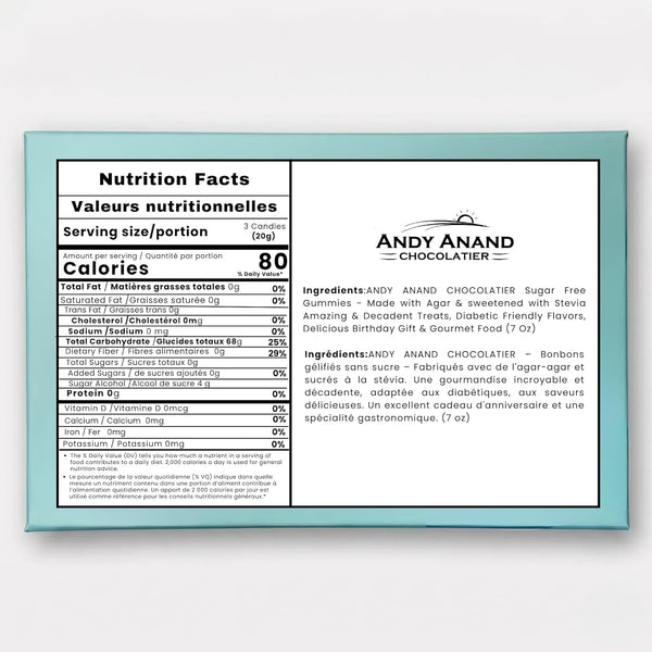 Andy Anand Sugar-Free Gummies 7 oz – Vegan Agar & Stevia Gift Box