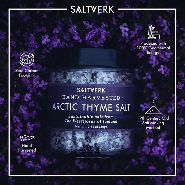 Elevate Your Culinary Creations with Arctic Thyme Salt.

Experience the unique flavor of Icelandic sea salt infused with the aromatic notes of wild Arctic thyme. This exquisite blend adds a touch of the wild to your dishes, perfect for enhancing meats, seafood, and vegetables.