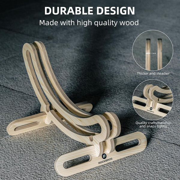 Wooden product with 'RockBros' branding on a gray textured background, highlighting durability and quality.