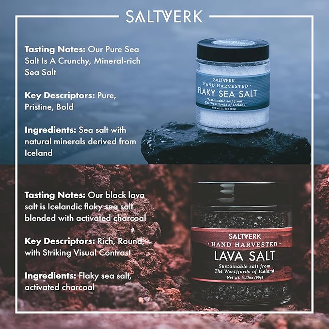 Indulge in the Pure Taste of Iceland.

Discover the perfect gift set featuring Icelandic Sea Salt and Volcanic Lava Salt. Elevate your culinary creations with these unique salts, sourced from the pristine landscapes of Iceland. Perfect for any occasion.